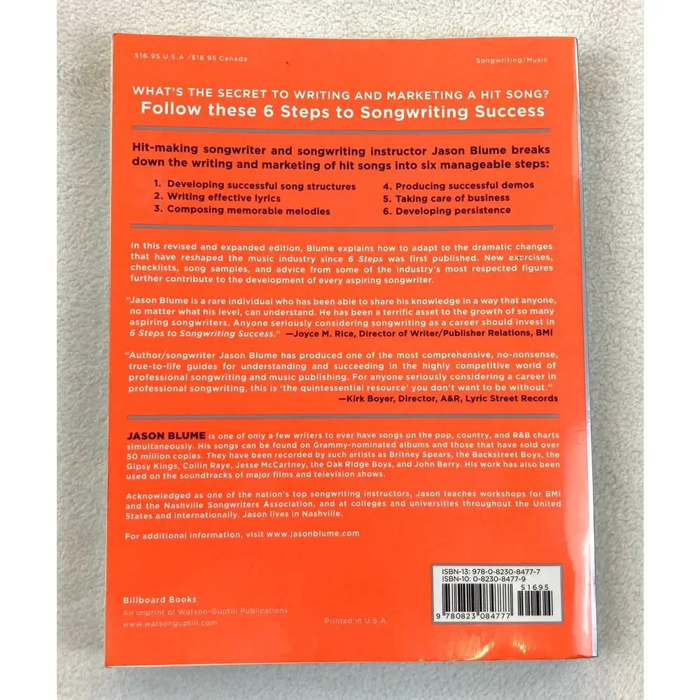 Steps to Songwriting Success Jason Blume Billboard Books ISBN 9780823084777 Vtg.